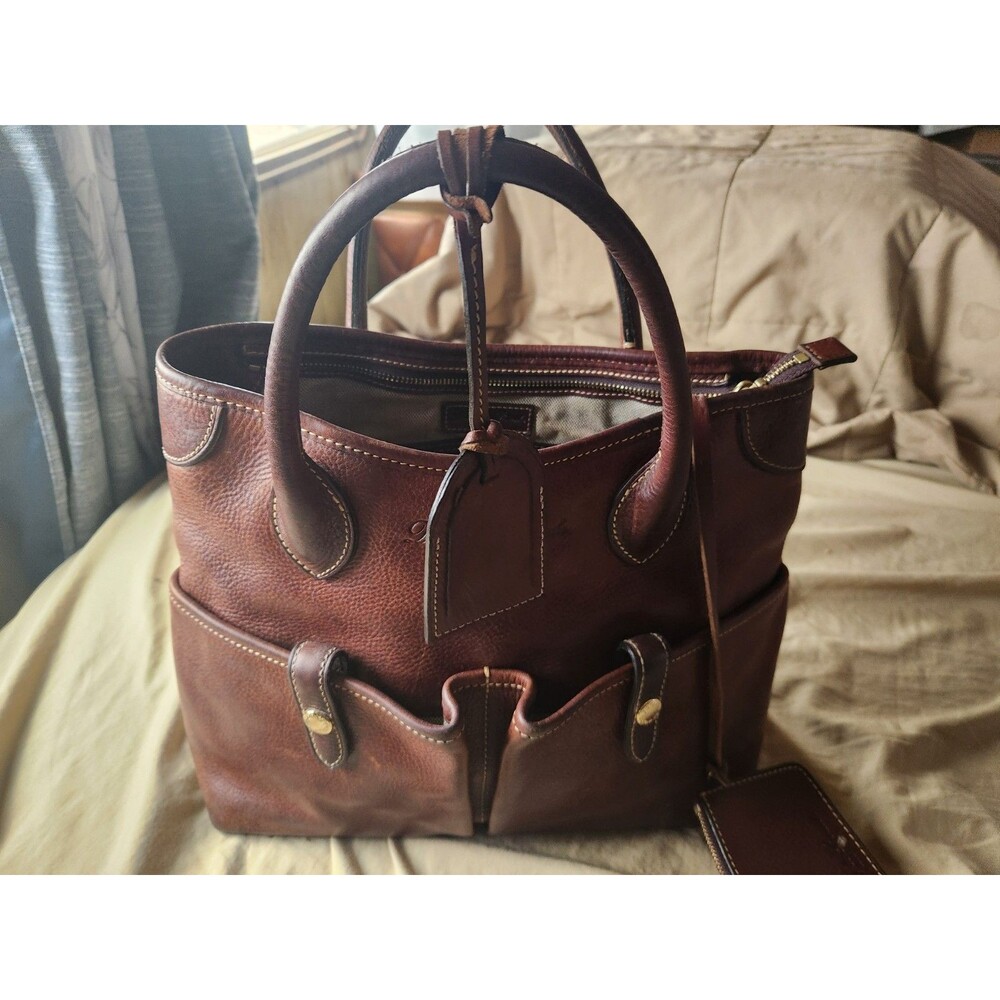 Dooney & Bourke Florentine Vacchetta Leather Double Pocket Satchel Brown - Picture 4 of 16